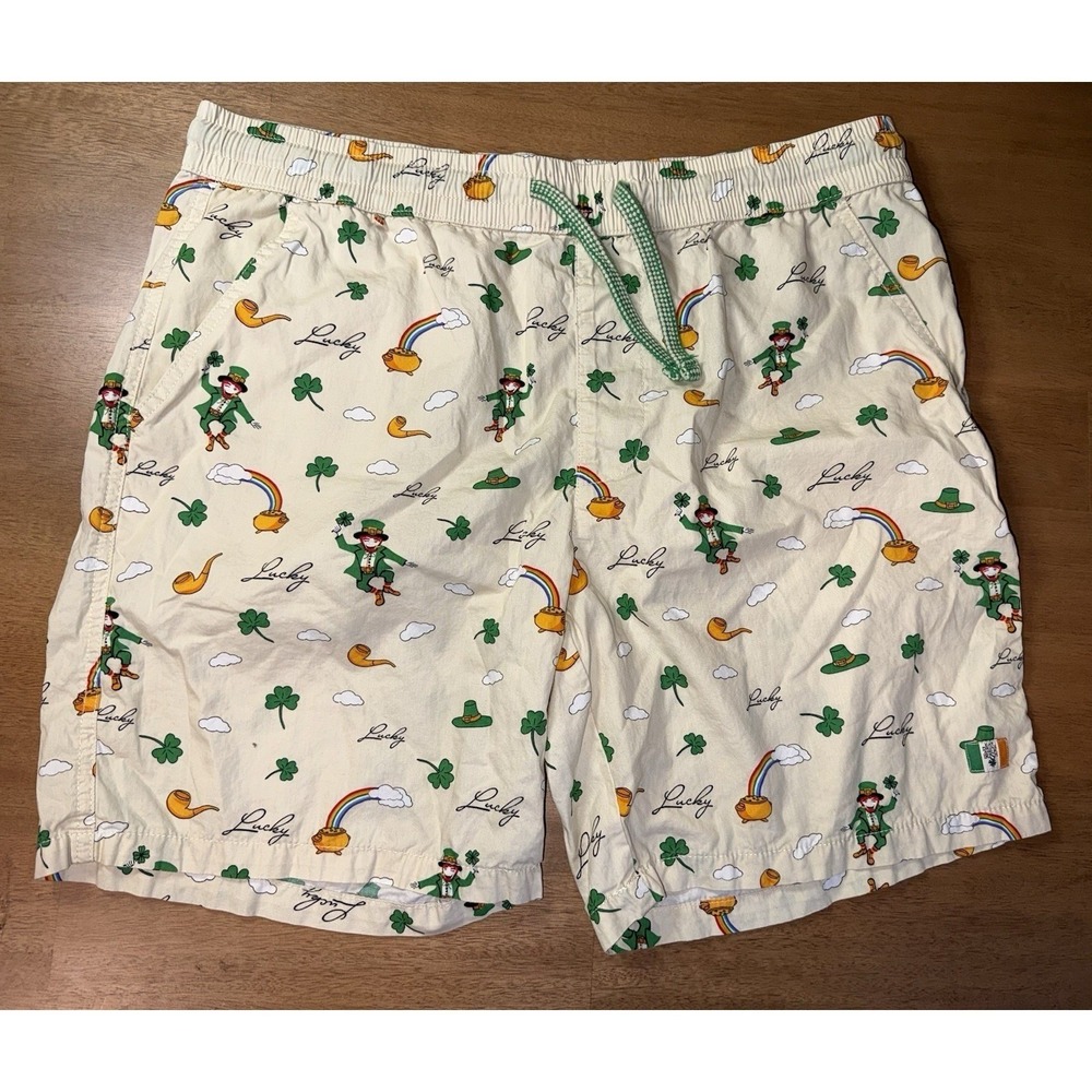 Denim & Flower Ricky Singh Mens XL St Patricks Day Leprechaun Rainbow Shorts